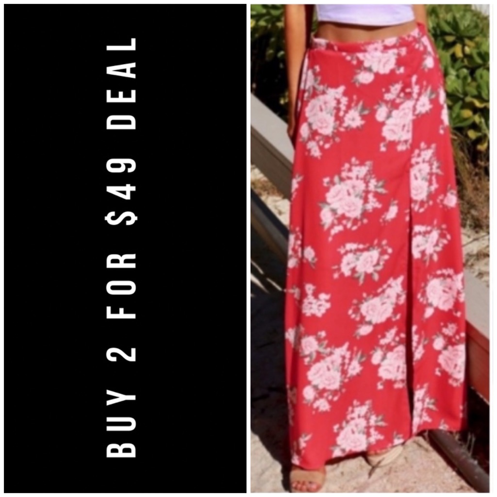 Red Floral Red Skirt